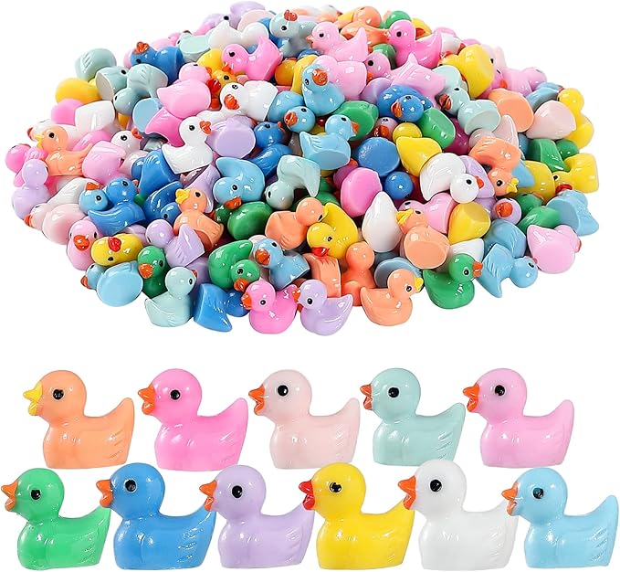 Mini Resin Ducks 220 Pack Tiny Duck Figurines Bulk for Miniature Dollhouse Decor Accessories Garden Aquarium Potted Ornament Party Toys DIY Charms Office Classroom Activity to Hide
