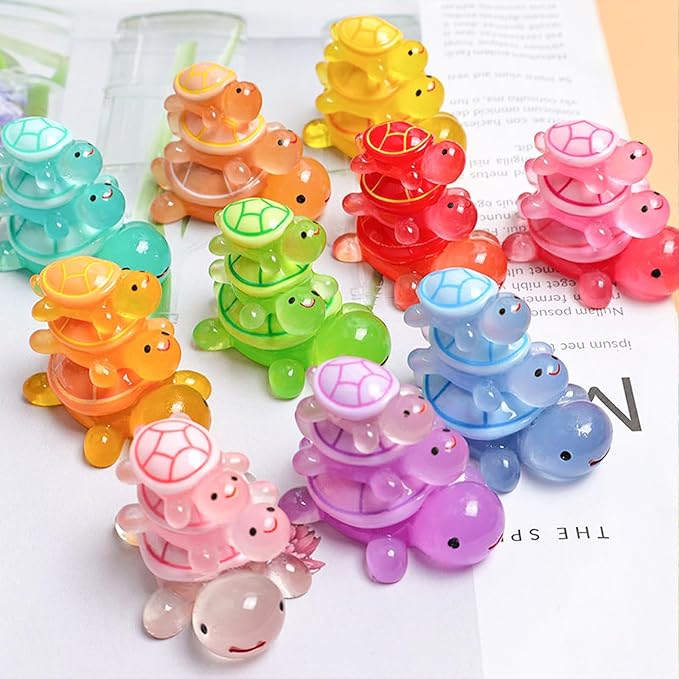 100 Pcs Small Glow in The Dark 3D Resin Turtles Miniature Garden Figurines,Accessories for Decorating DIY Dollhouse Fish Tank Fridge Wall Art, Safe, Durable, Non Fading 10 Colors