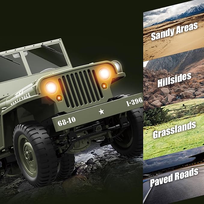 RC Crawlers, High-end Version 1:10 Scale D888 Willys Military Jeep, 2.4Ghz 4WD Off Road RC Rock Crawler Vehicle with Lights All Terrain Electric RC Jeep Toy for Adult Teens