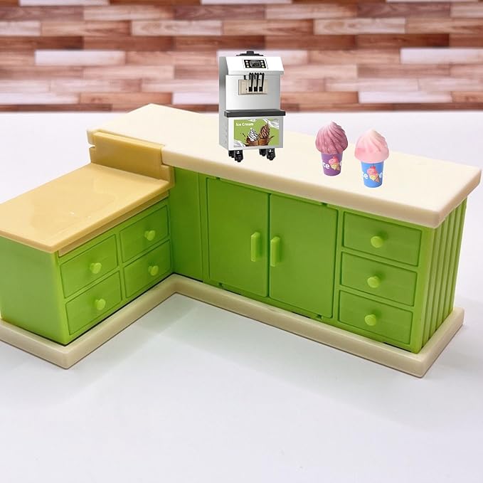 3Pcs Miniature Ice Cream Set – 1:12 Scale Realistic Mini Ice Cream Machine & 2 Ice Creams – Cute Dollhouse Dessert Accessories for DIY Micro Scenes, Mini Store, Kitchen & Dining Décor & Craft Projects