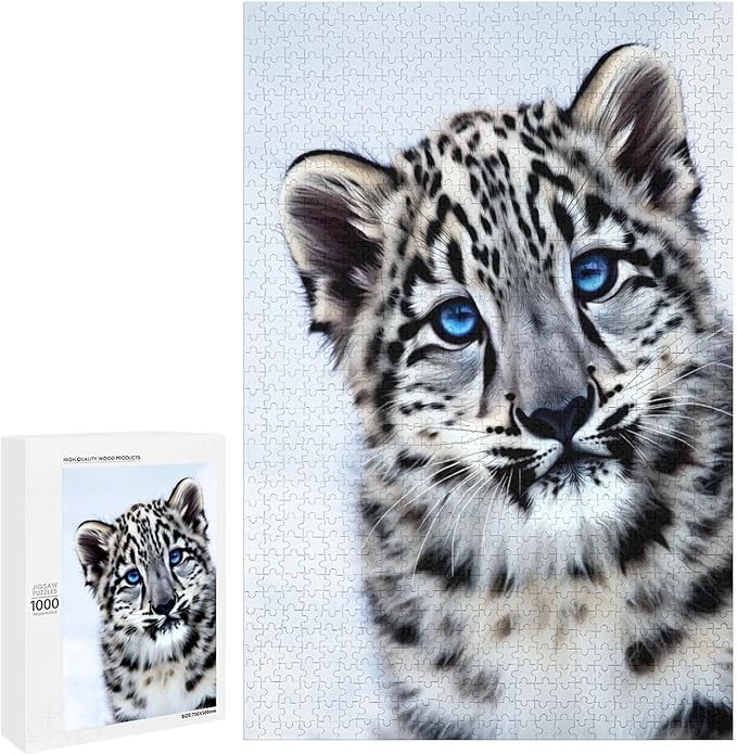 Jigsaw Puzzles for Adults 1000 Piece - Cute Snow Leopard Wooden Puzzle,Funny Puzzles，Unique Gifts for Wall Art，Family Puzzle，Educational Games，Challenge Puzzles