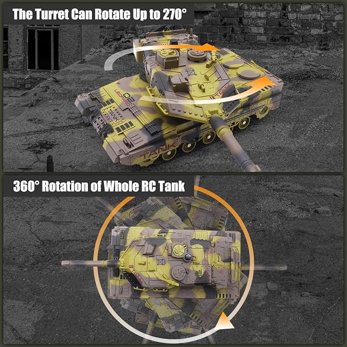 RC Tank - 2.4Ghz Remote Control Army Tank Toys with Auto Demo Sound Light Smoke - 13 Channel Military Vehicles Model Gift for Kids Adults Boys Age 6-8 9-12, Army Beige