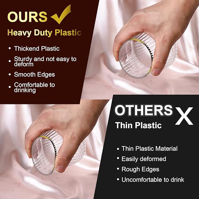 Lueumxc 40 Pack Plastic Ribbed Wine Glasses, 14Oz Origami Disposable Wine Glasses Unbreakable Clear Plastic Cocktail Glasses Recyclable Shatterproof Reusable Wine Cups (14oz-Gold Rim 40pack)