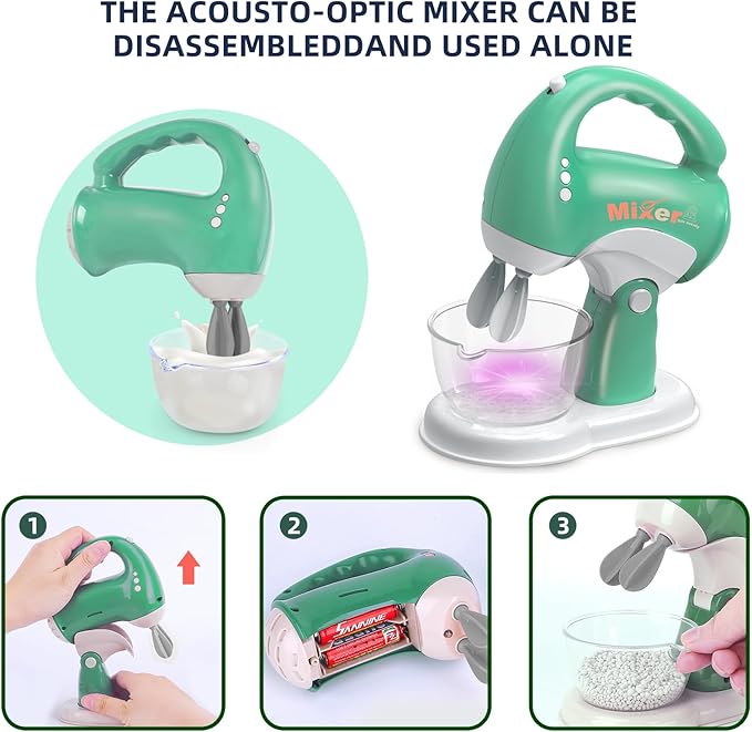Play Kitchen Toys, Pretend Play Kitchen Appliances Toy Set with Coffee Maker, Mixer, Toaster with Realistic Lights& Sounds, Birthday Gift for Kids Ages 3-5 4-6 6-8 (Green)