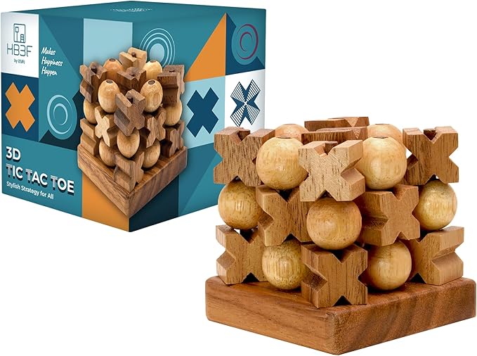BSIRI 3D Wooden Tic Tac Toe Rustic Coffee Table Decor Unique Gifts for Special Occasions Fun for All Ages in Strategic Game Night Family Games