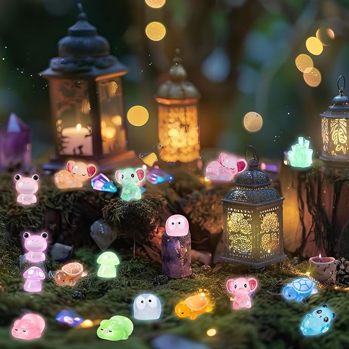 245 Pcs Resin Mini Animals Luminous Miniature Figures Ornament Glow in The Dark Tiny Sea Animals Fairy Garden Accessories for Micro Dollhouse Landscape Aquarium Decorations DIY Hide Seek