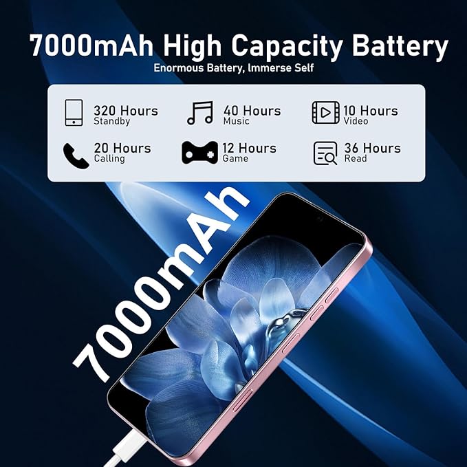 JQAKP 16PROMA X 5G Phone,Smartphone Unlocked Cell Phone 16GB+512GB/6.99“ HD Screen Display/68MP+108MP Camera/7000 mAh, Dual SIM Card/Face Unlock/Fingerprint Button Unlock (Pink)