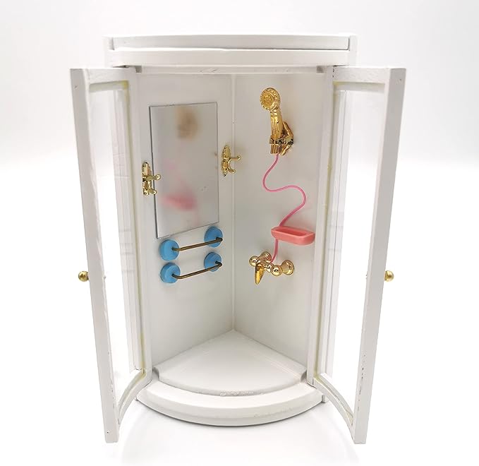 SXFSE Dollhouse Shower Room,1:12 Dollhouse Miniature Furniture Simulation White Bathroom Shower Room