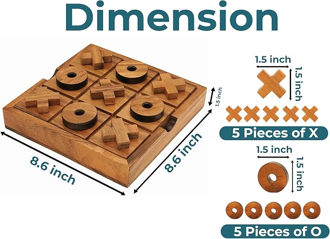 BSIRI Extra Large Tic Tac Toe Board Games - Ideal for Kids Games, Family Games and Game Night for Adults, Farmhouse Decor for Coffee Table Decor, Unique Gifts for All Occasion (8.6 Inch)