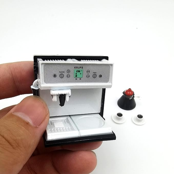 SXFSE 1:12 Dollhouse Miniature Coffee Machine, Mini Simulation Coffee Maker Machine Kitchen Accessories(Coffee Machine + Coffee Pot)