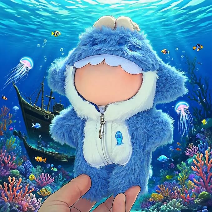 17cm (6.7inch) Doll Clothes, Outfits for Clothes Set, Faking Animal Style Outfit Jumpsuit Blue Shark & Pink Shark Costume for Dolls, (Doll Not Included)