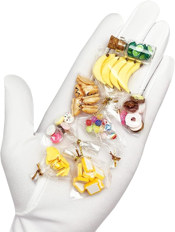 13 Packs Cute 1:12 Miniature Dollhouse Food Lollipop Toast Cheese Bread Donut Fruit Slice Jar Glass Bottle Mini Kitchen Scene Model Simulation DIY Decoration Accessories