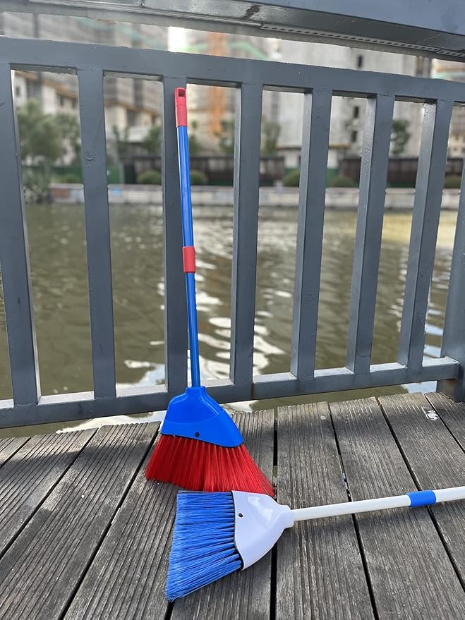 Xifando Kids Broom-Housekeeping Cleaning Tool for Kids Pretend Playing,Retractable Small Broom for Littler Helper(White+Blue)