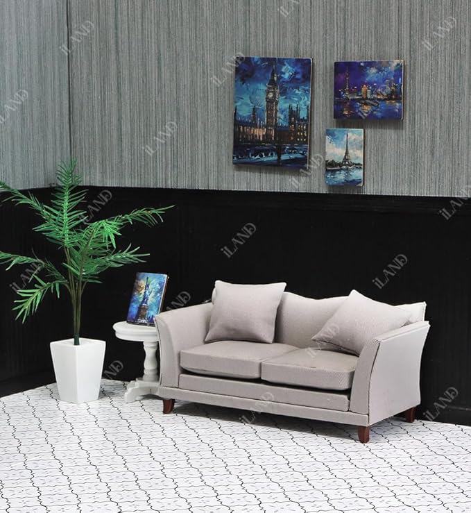 iLAND 1/12 Scale Accessories, 4 Miniature Dollhouse Pictures of Modern Famous Architecture w/Boards