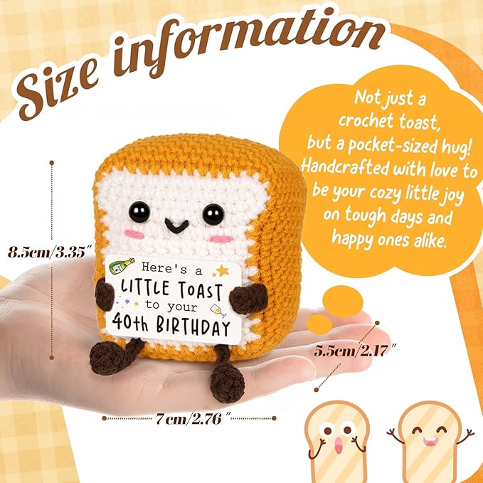 Glydein 40th Birthday Gifts Women Men, Positive Handmade Crochet Toast Gift for 40th Birthday Decorations, 40 Year Old Birthdays Gift Women, Forty Bday for Mom Dad Best Friend Sister Wife Husband