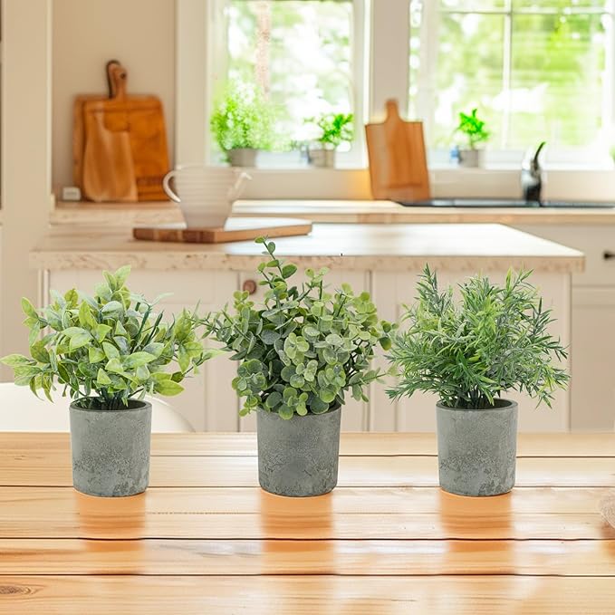 Bacucine 3Pcs Fake Plants Potted Mini Artificial Greenery Artificial Plants for Shelf Table Office Farmhouse Home Decor