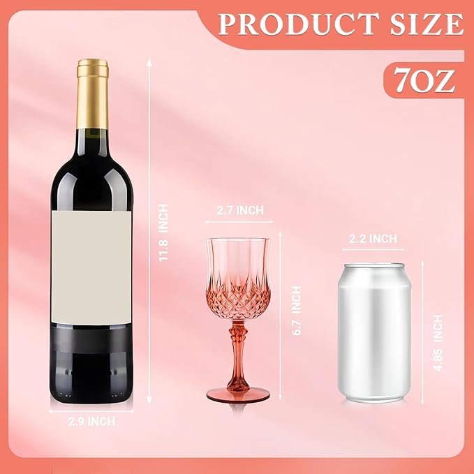 LEYIQU Plastic Wine Glasses, Plastic Goblets Vintage Style Cordial Drinking Glasses for Valentine’s Day, Wedding Reception, Grand Event Party Supplies (12, Rose Gold)