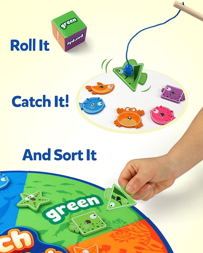 Coogam Montessori Toy for Toddlers, Fine Motor Skill Wooden Magnetic Fishing Game for Year Old Kids, Color and Shape Sorter for Age 3 4 5 Girls Boys Preschool Educational Gift