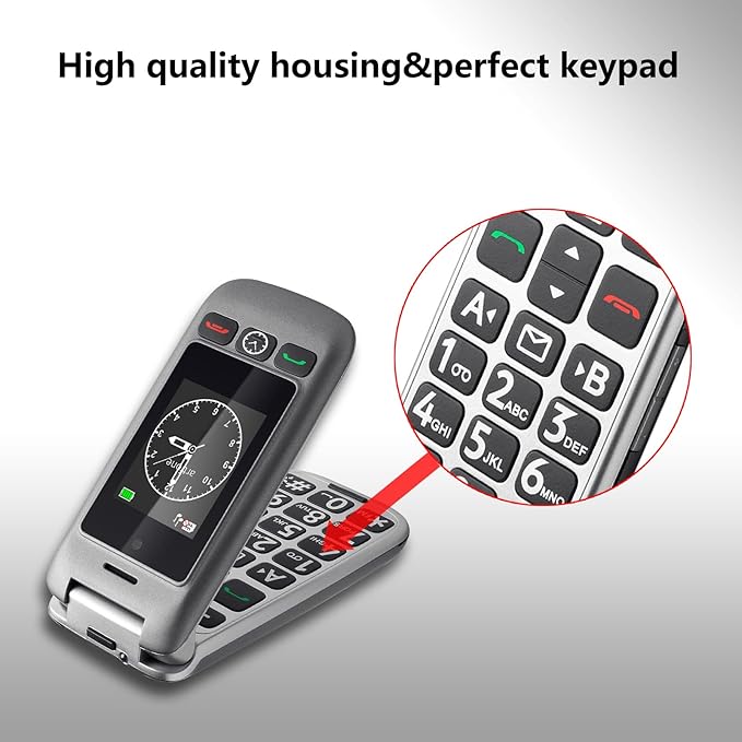 artfone G6 Pro Grey - 4G LTE Flip Phone Unlcoked丨Cell Phone for Seniors丨2.4" Dual-LCD丨SOS Button丨Loud Speaker丨Camera丨Charging Dock丨Talking Clock丨Speed Dial丨 Hands-free丨Dumb Phone丨Caller-ID丨Large Fonts