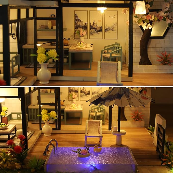GuDoQi DIY Miniature Dollhouse Kit, Tiny House kit with Music, Miniature House Kit 1:24 Scale, Great Handmade Crafts Gift for Birthday Christmas Day, Vintage Courtyard