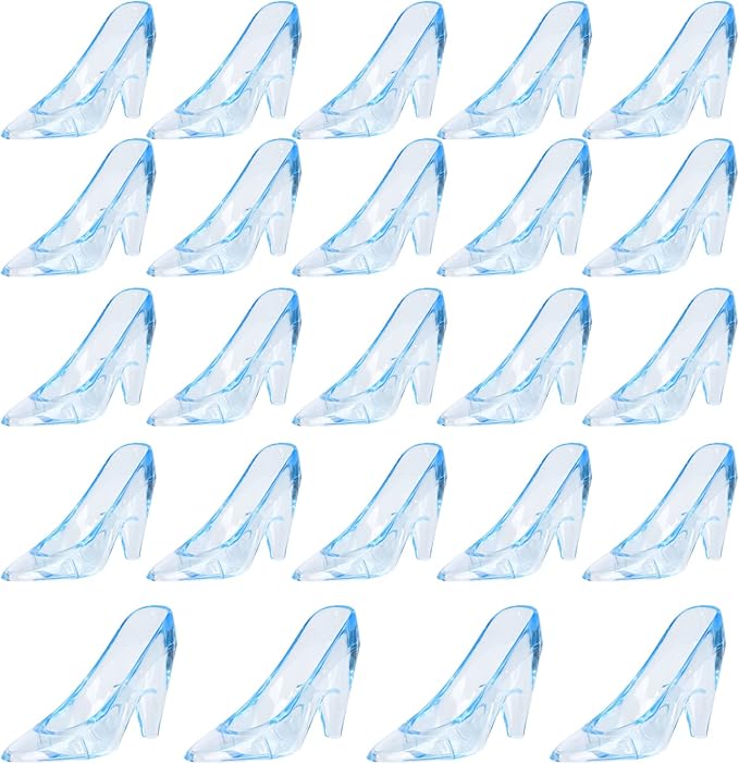 ZYFLSQ 24 Pieces Mini Plastic Cinderella Slippers 3.5 Inch Glass Heels Princess for Wedding Birthday Party Table Favors Decoration (Blue)