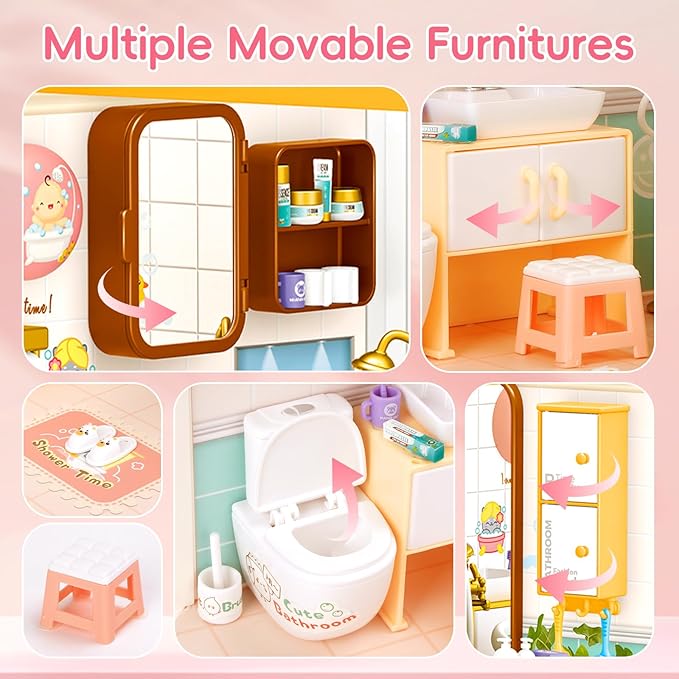 Hallisun LED Building Blocks for Adults, 1:24 DIY Miniature Dollhouse Kits with Roof & Dustproof Cover, Tiny House Toy Building Sets for Kids Ages 8-12-15, Birthday Hobbies Gift for Men Women Boy Girl