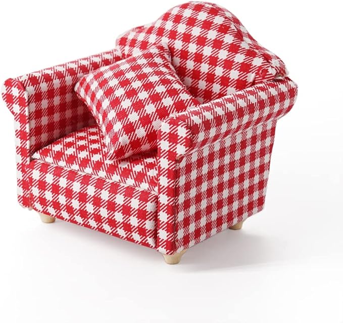 Odoria 1/12 Miniature Chair Armchair Dollhouse Furniture Accessories, Plaid