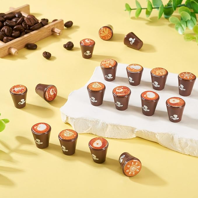 Cheriswelry 25Pcs Mini Resin Coffee Mug Food Drinks Decoration Miniature Coffee Cup Ornament Dollhouse Accessories 15x17mm for Kitchen Play Tableware Christmas Party Decor