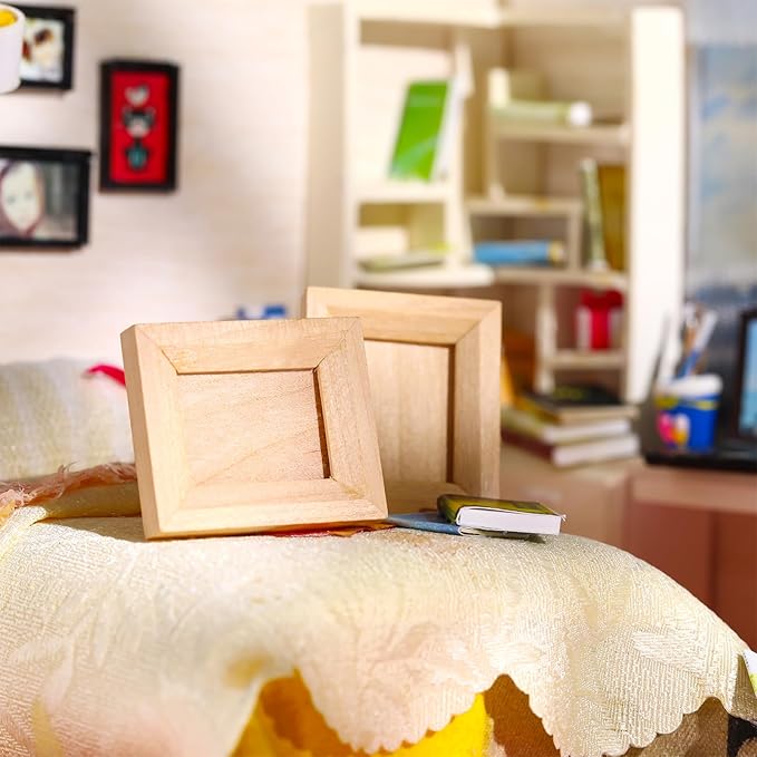 12 Pcs Dollhouse Picture Frames 1:12 Scale Miniature Picture Frames for Dollhouse Small Photo Frame Mini Wooden Dollhouses Accessories Mini House Decoration Simulation for Craft Artwork(1.7 Inches)