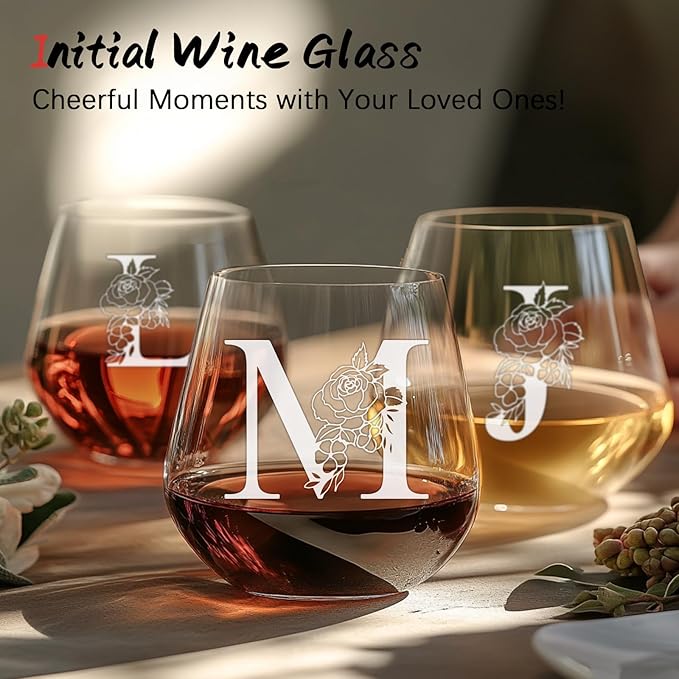 Personalized Gifts for Women, Monogrammed A-Z Wine Glass Customized Gift, Unique Wedding Birthday Gifts for Women Her Mom Friend Sister Wife Daughter Nurse - Dishwasher Safe (M)
