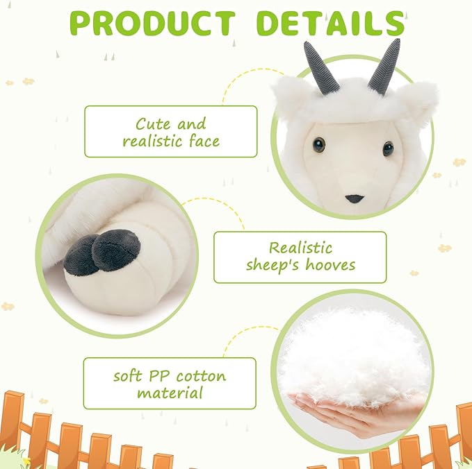 4Pcs Giant Goat Plush Toy, 17.7" Soft Mother Goat Stuffed Animal with 3 Cute Baby Goat Plushies, White Goat Body Pillow for Kids, Cuddly Stuffed Farm Aniaml Toy Gift for Christmas Birthday