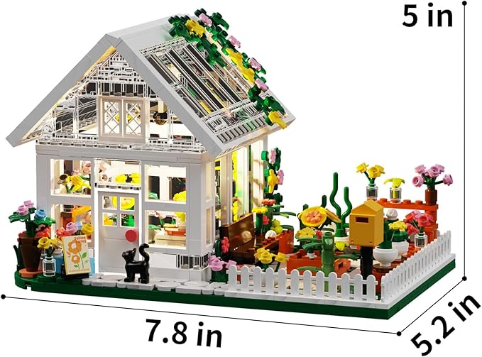 LEGPS YYDS Flower House Building Mini Set with LED, City Street View Greenhouse Building Blocks Toy, Valentine Xmas Gift for Friends or Girls 8-12 Year