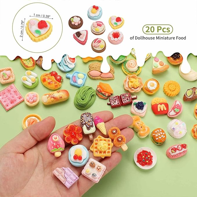 Dollhouse Miniature Food, Cute Mixed Fancy Fruit Cake Figures Toys Mini Resin Foods Trinkets for Pretend Play Kitchen Cooking Game & Doll House Decor (Mixing Colors, 20pcs)