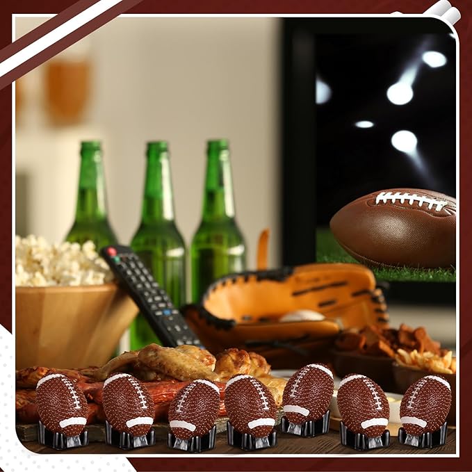 50 Pcs Mini Football Figurine for Crafts Resin Miniature Football with Base Small Sports Ball Mini Sport Balls Simulation Model for DIY Birthday Gift Bag Stuffer Party Decor Cake Topper