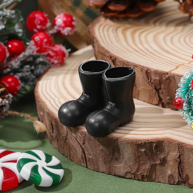 DOITOOL 50 Pcs Miniature Santa Claus Boots, Mini Shoes Props for Dollhouse Decoration, Cute Xmas Ornaments Plastic Xmas Mini Shoes