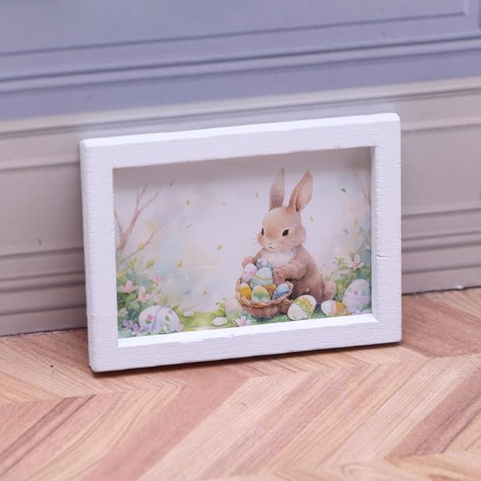 Dollhouse Miniature Picture Frames Set, 1:12 Scale Nursery Decor, Miniature Wall Art, Photo Frame Accessories (Set of 4)
