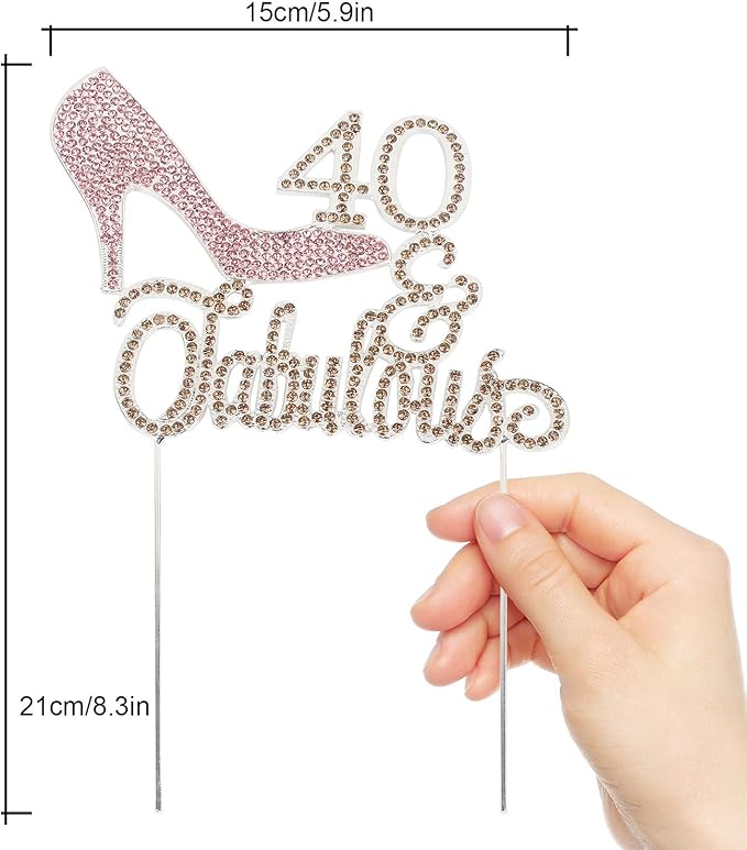 LINGTEER 40 Fabulous Pink High Heel Rhinestone Crystal Cake Topper Perfect for 40th Birthday Anniversary Party Keepsake Sparkle Decoration