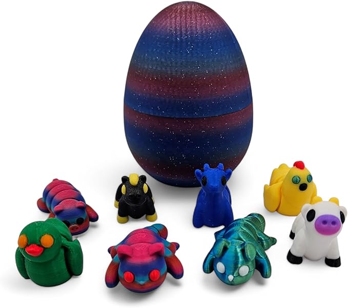 Mystery Mini Animal Packs - 3D Printed Articulating Figurines - Unique and Fun Designs Includes Mystery Egg - Stress Relief (Farm Animal Pack)