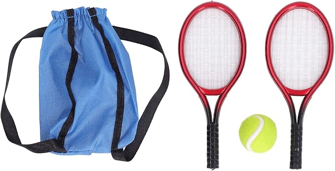 Aqur2020 1:12 Miniature Tennis Racket Set, Bright Colors, Vibrant Decoration, Dollhouse Tennis Racket Ball Set for Role Playing and Photo Prop, Not Easy to Fade or Damage. Plastic Material