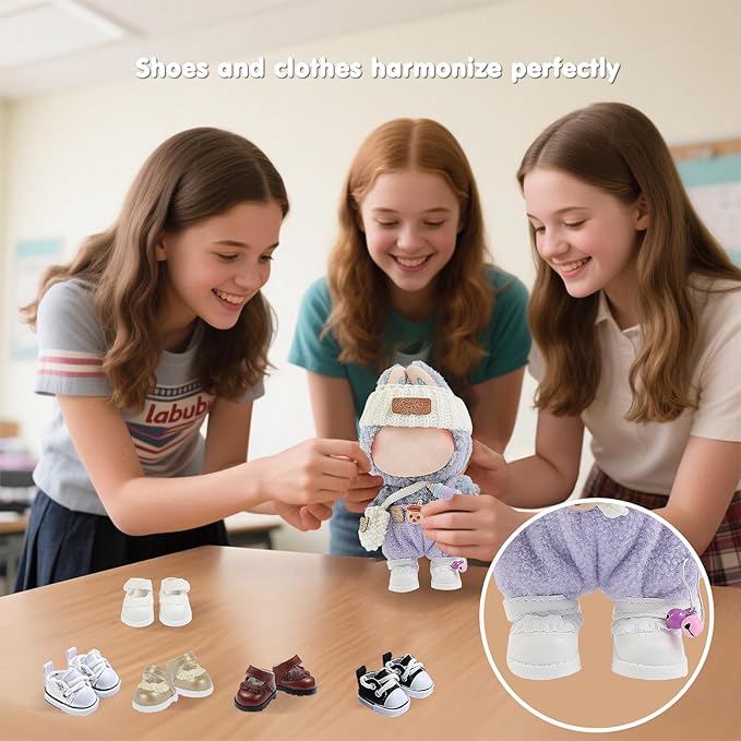 Ciunura Premium Doll Shoes for Lububu, Cute Doll Shoes for 4-7in Dolls, Ideal for Lububu Outfits(White Leather Shoes)