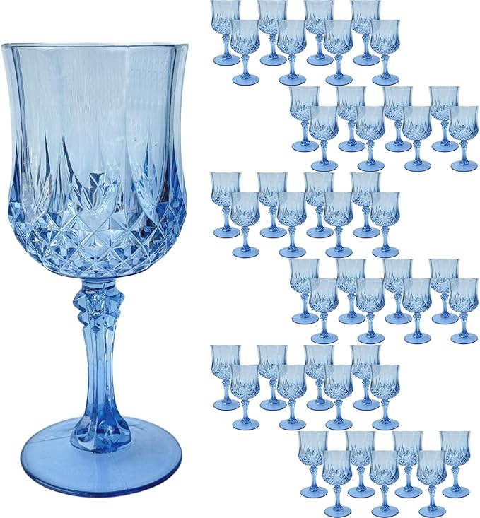 Veiuwa 48 PCS Blue Plastic Wine Glasses,Reusable Plastic Wine Glasses,Blue Goblet Glass,Durable and Sturdy Cups Can Be Used for Various Parties Such as Weddings!
