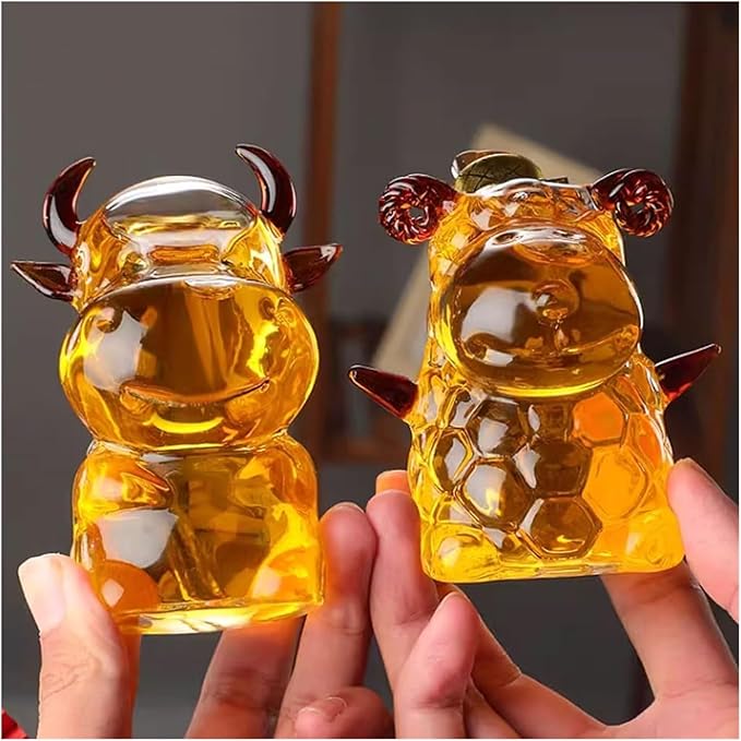 Chinese Zodiac Mini Whiskey Decanter Set of 12 with Stopper. Creative Animal Clear Glass Wine Bottle Miniature Liquor Dispenser for New Year (Size : 150ml x 12)