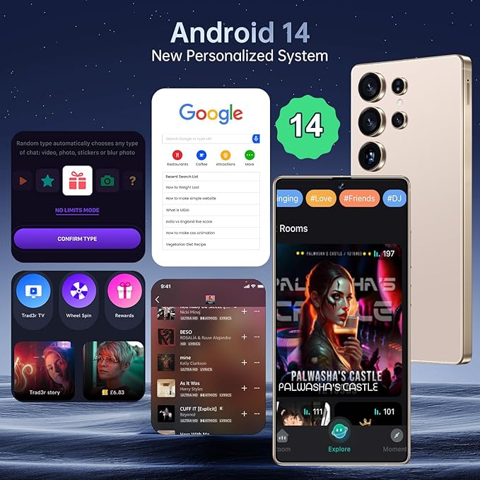 BDWJW I25 Ultra Smartphone 16GB+512GB Android 14 Smartphone, 6.99" FHD+ Display, 7000mAh Battery, 108MP+68MP Dual Camera, Built-in Pen Stylus, Fast Performance Large Memory (Desert Titanium)