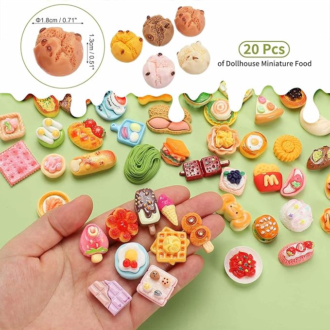 Dollhouse Miniature Food, Cute Mixed Steamed Stuffed Bread Figures Toys Mini Resin Foods Trinkets for Pretend Play Kitchen Cooking Game & Doll House Decor (Mixing Colors, 20pcs)