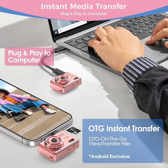 HOTU Mini Keychain Digital Camera, Y2K Pocket-Size Mini Camera, 2MP 1080P Small Camera with 32GB Card, Video Recorder with Long Battery Life for Travel, Party and Vlog (Rose Gold)