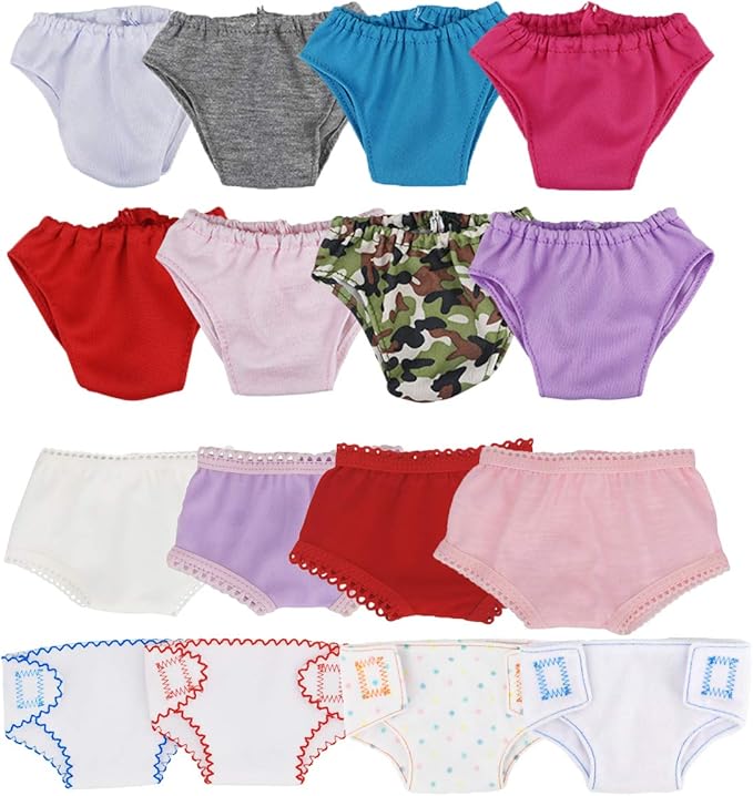 DC-BEAUTIFUL 16 Pcs Baby Doll Diapers Underwear Set Fits 14 Inch to 18 Inch Dolls, 16 Different Doll Underwear Set for Infant Baby Dolls
