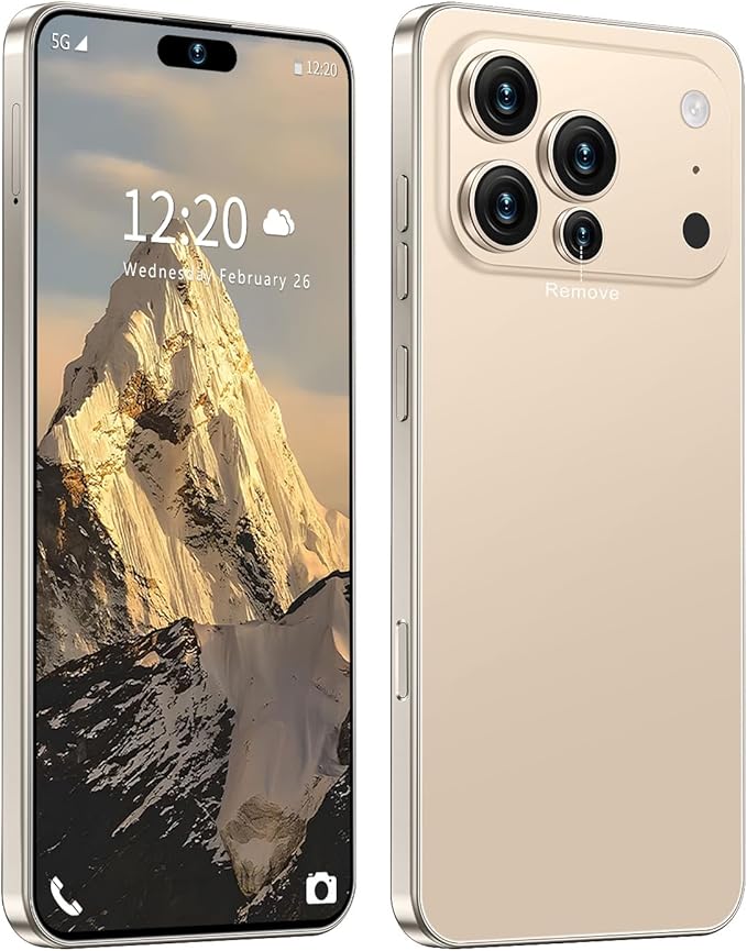 Huness I17PROMAX Smartphone Unlocked Cell Phone,6.99" HD Screen Unlocked Phone,16+512GB Android 15 Battery 7000mAh,Face ID/Dual SIM/5G/Fingerprint Button Unlock/Photos/GPS (Gold, 16+512G)