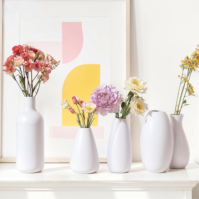 Paintable Vase Set of 10 White Small Bud Vases for Flowers, Clay Vase Bulk for Wedding Decorations Pampas Grass Centerpieces, Boho Mini Ceramic Vases for DIY Painting Home Dining Table Decor