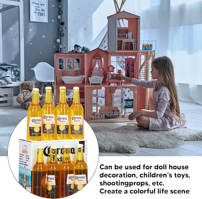 1:12 Scale 8Pcs Miniature Beer Bottles and Beer Cans Mini House Drink Accessories, Mixed Wine Drinks Decoration Beer Glass Model for Fairy Garden Pub Bar Decoration