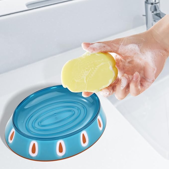 Soap Dish Set of 2, Cute & Modern Plastic Bar Soap Holder, 2-Pack Decorative Soap Tray with Internal Draining Ridges to Keep Soap Dry, for Bathroom Sink, Kitchen Sink (Volcanic Gray/White/Red)